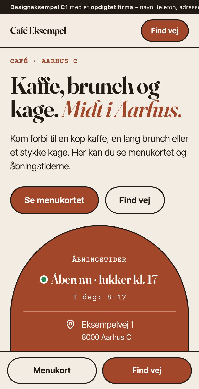 Eksempel på hjemmeside til café på en mobil