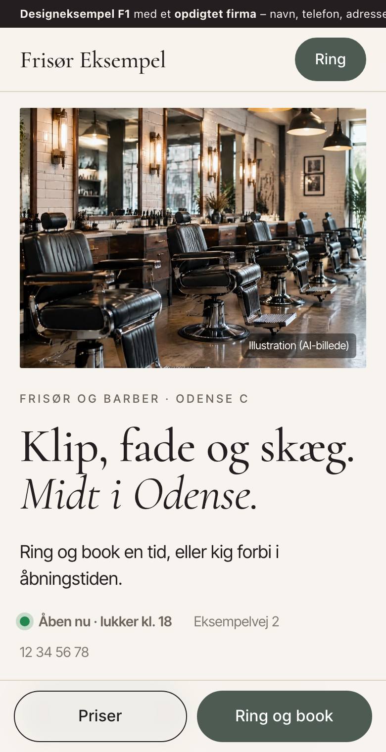 Eksempel på hjemmeside til frisør på en mobil