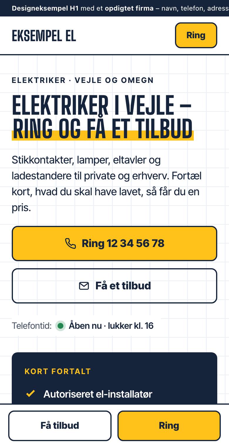Eksempel på hjemmeside til håndværker på en mobil