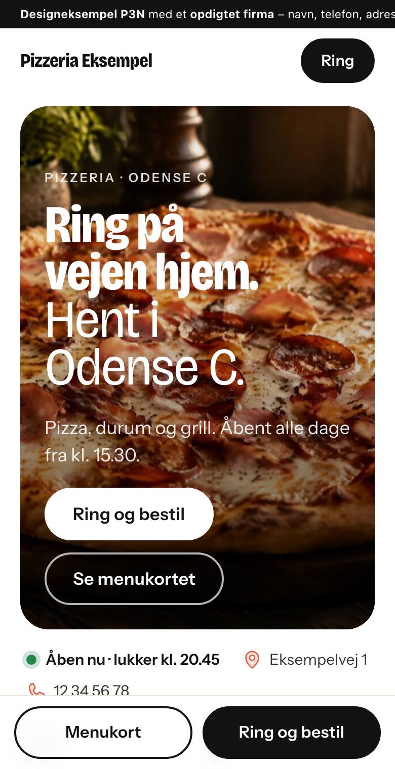 Eksempel på hjemmeside til pizzeria på en mobil